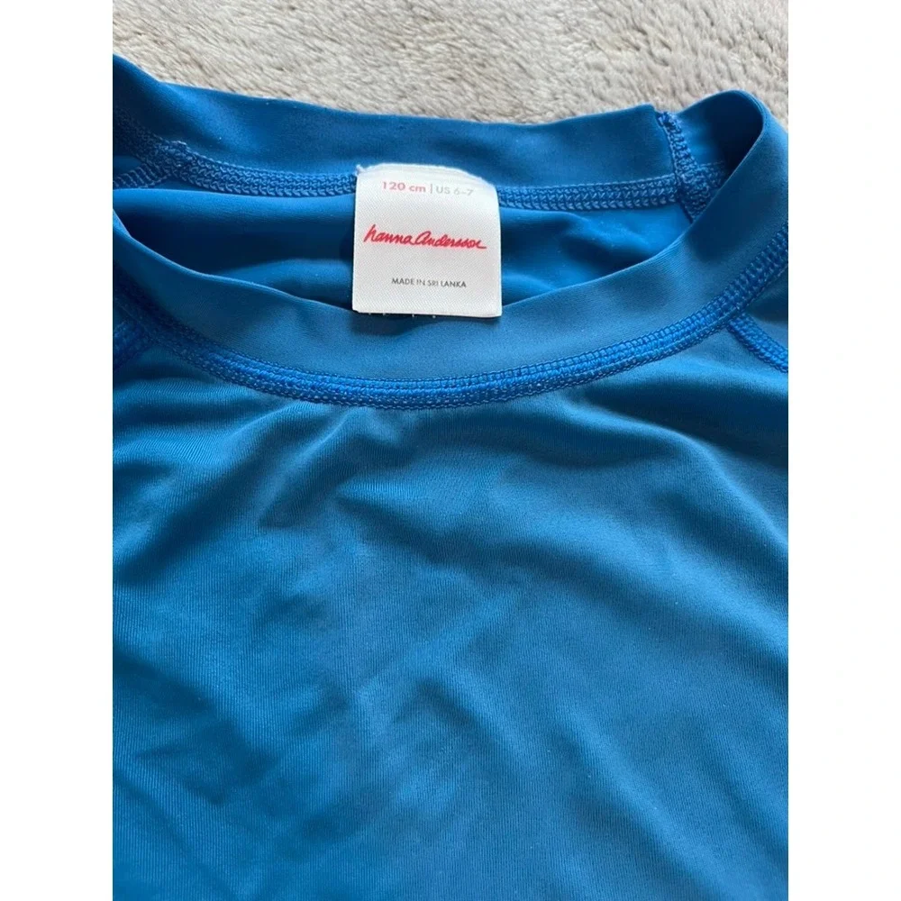Hanna Andersson Kids Blue Short Sleeve‎ Rash Guard Swim Shirt Top Raglan 6-7